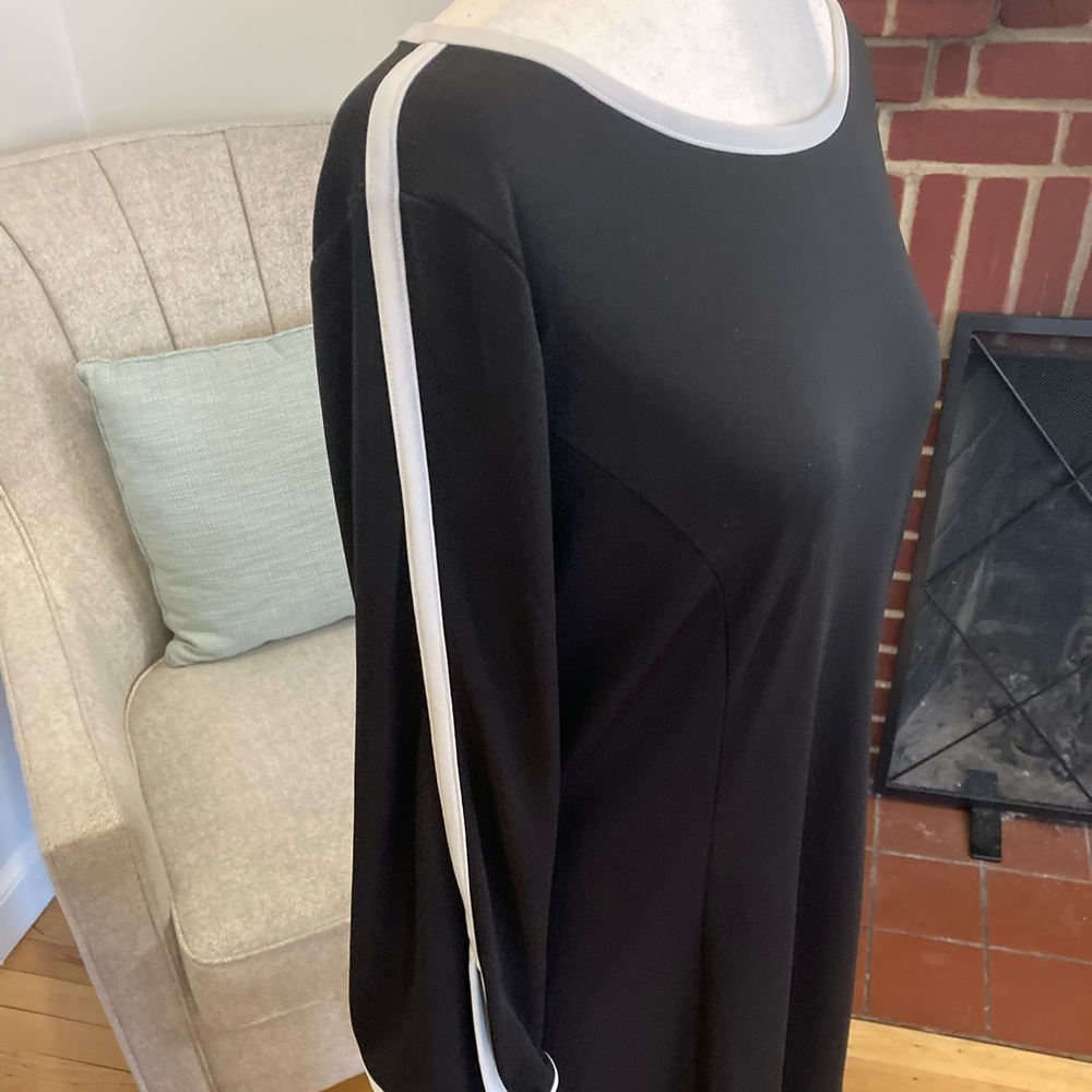 Talbots Black Knee Length with Knotted Sleeves and White Trim